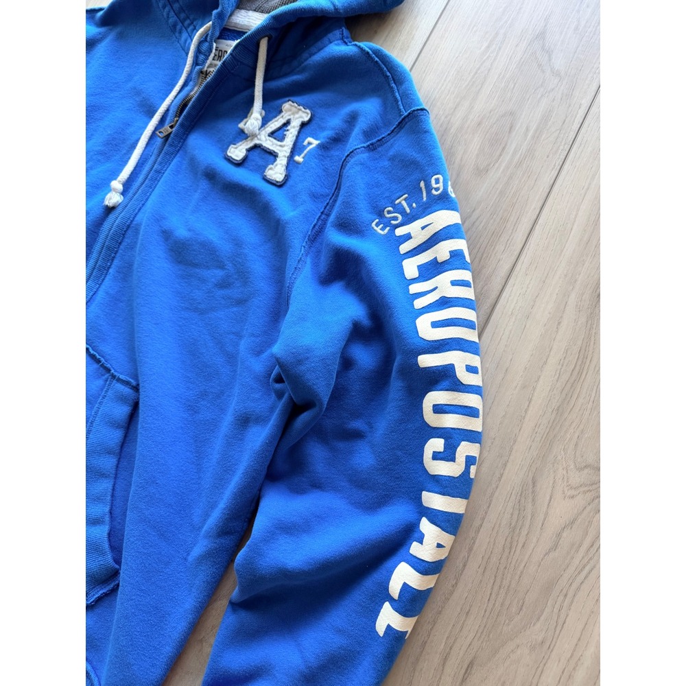 Aeropostale Zip Up Hoodie Mens XXL Blue Graphic A87 Logo Sweatshirt - Picture 2 of 4